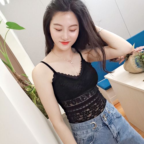 性感蕾丝吊带背心女内搭带胸垫美背打底衫黑背心吊带