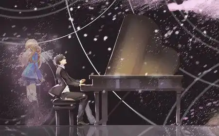 动漫头像 要求:有一个男生在弹钢琴,周围很黑但带晕眩