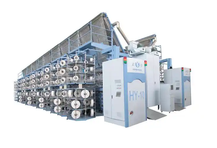 该机器通过喷嘴的气流打开包裹长丝,使其包裹在纱线四周