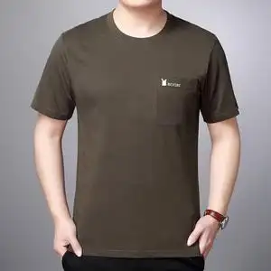 夏季全棉男士短袖t恤中年男装大码宽松有口袋汗衫爸爸装半袖体恤