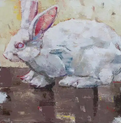褚先宇 《兔子小姐》30x30cm  布面油画 2019年