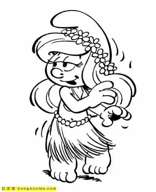 13张聪明伶俐的蓝精灵格格巫卡通涂色简笔画大全-红豆饭小学生简笔画