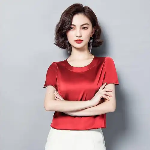 真丝短袖上衣女2020夏季新款正品牌桑蚕丝宽松大码女装
