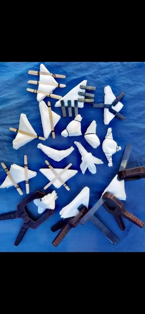 古法蓝染之扎染,相同的折叠法,8种不同捆扎方法,用不同的工具就可以