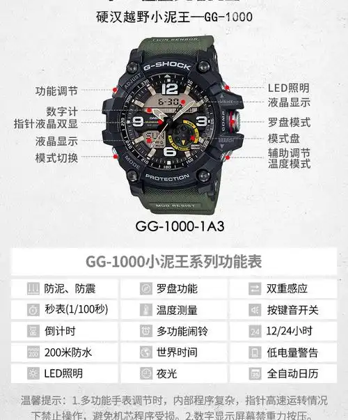 卡西欧casio男表gshock小泥王运动手表多功能夜光防水大表盘男士电子