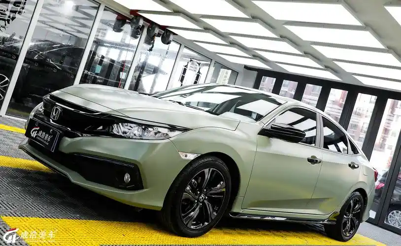 本田思域改色车膜陶瓷卡其绿大连威固7v不凡门店成浩美车