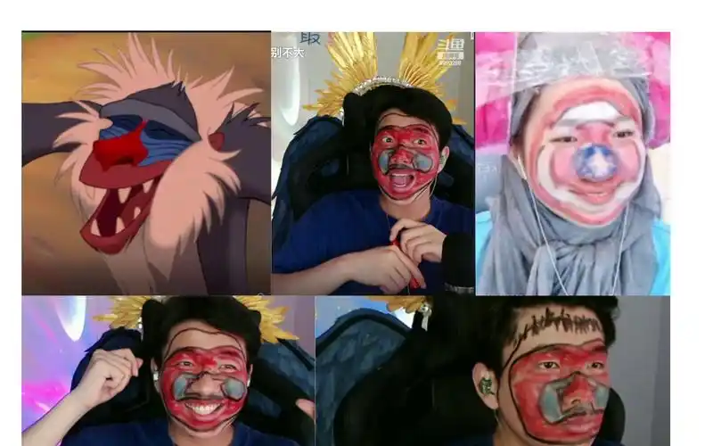 王大谋pk输了,惩罚画脸-画美国队长盾牌,却画成狮子王的狒狒