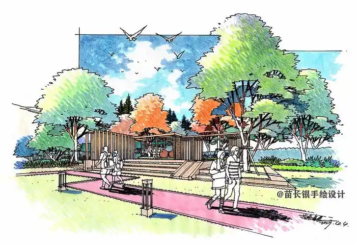 景观设计手绘马克笔 庭院,居住区,滨水,广场,公园景观手绘等