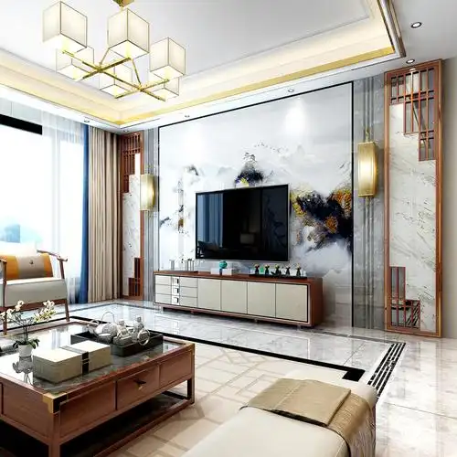 现代简约瓷砖石材电视背景墙