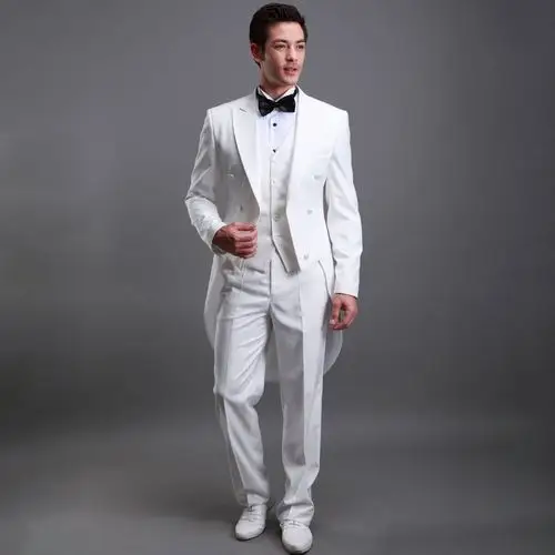 燕尾服西装男士白色结婚宴会礼服演出服主持拍照西服套装