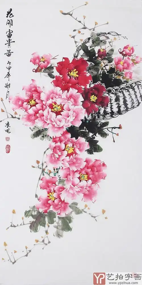 一级美术师王凌风 四尺竖幅《花开富贵图》-牡丹画-艺拍字画网