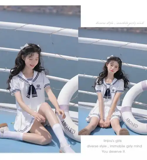 jk初中学生高中女生不良少女水手服海军风甜美套装裙日系条纹jk学院风