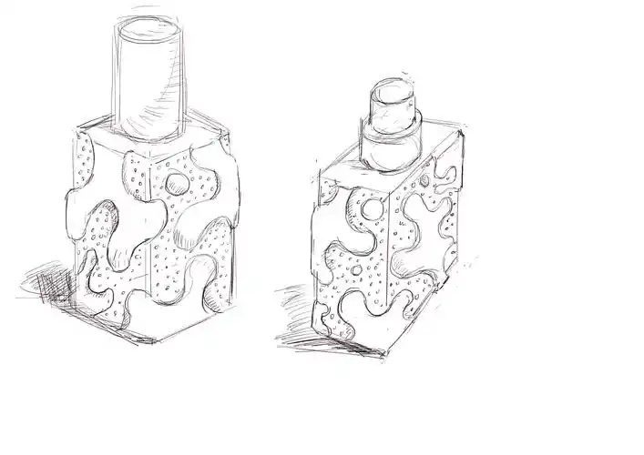 详细的绘制草图,在瓶身上增加孔洞的设计,增加了海洋底部砂砾的感觉