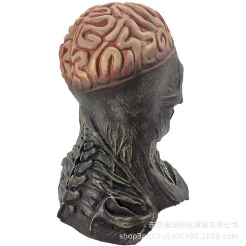 万圣节面具双层杰克头套乳胶道具co可动嘴脑浆骷髅头套驱魔人面具