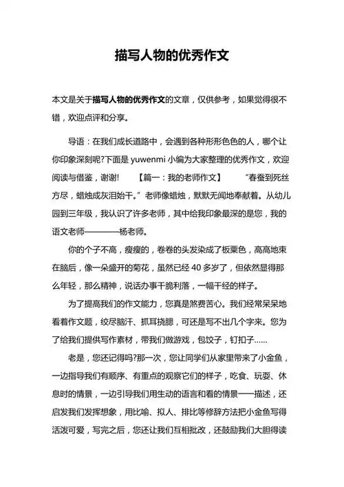 描写人物的优秀作文