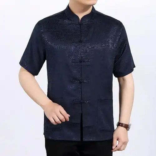 夏季唐装男短袖中老年衬衫半袖盘扣中式爸爸装中年男士夏装