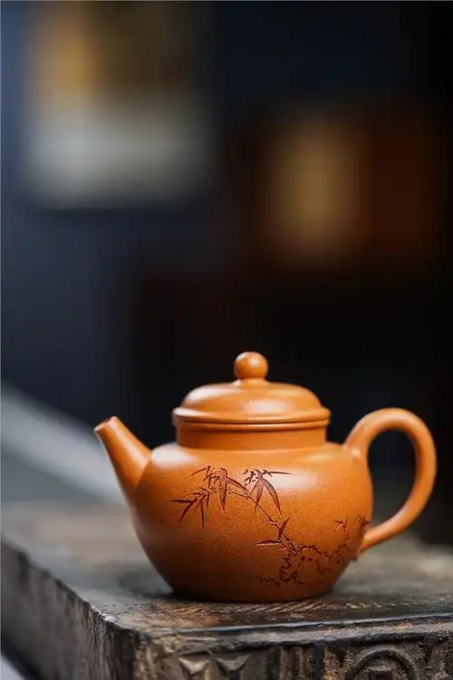 陈小明紫砂壶作品 金葵段泥竹石秋水壶 220cc 国家级工艺美术师 陈