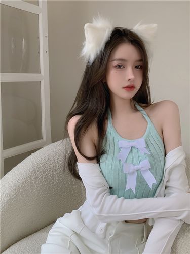 网红直播衣服女主播服装上镜性感挂脖针织纯欲背心吊带