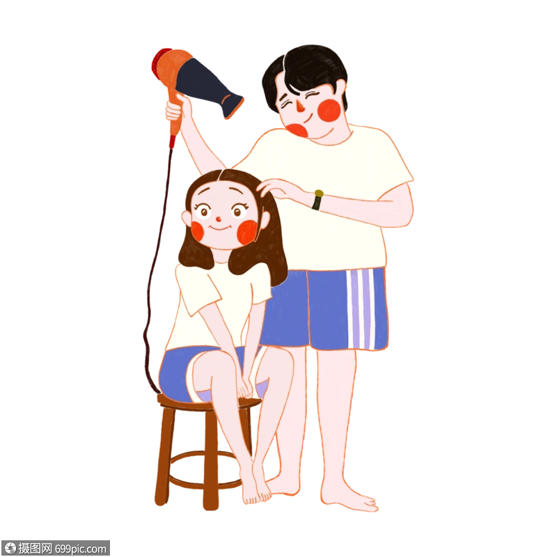 吹头发的情侣对象女孩