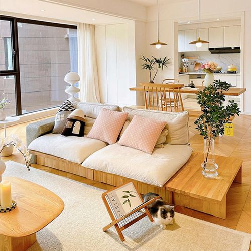 daaz同款日式侘寂风创意实木布艺沙发小户型客厅榻榻米休闲沙发