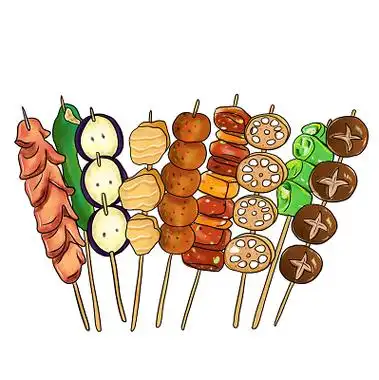 炸串彩色卡通手绘烤串烧烤食物素材原创插画海报