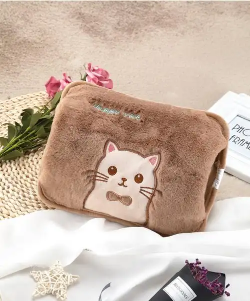 蝴蝶结双插充电式防爆热水袋暖宝宝可爱毛绒电暖手宝女注水暖水袋