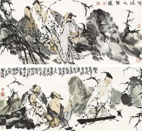 0188 竹林七贤图 设色纸本