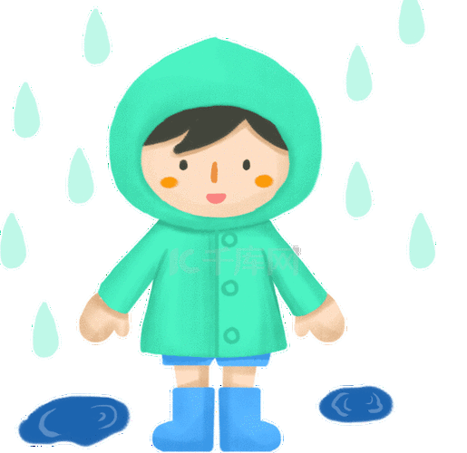 卡通穿雨衣的男孩下雨淋雨表情包动图gif