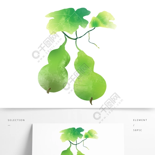 简约卡通水彩手绘长在藤上的葫芦元素