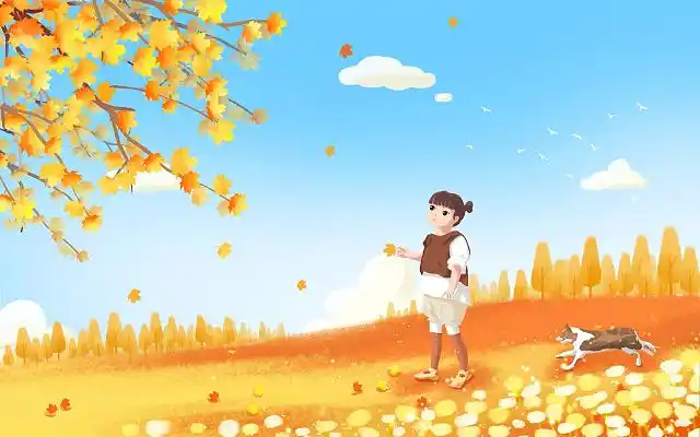 秋天的枫叶秋日风景手绘秋天落叶插画黄色卡通背景