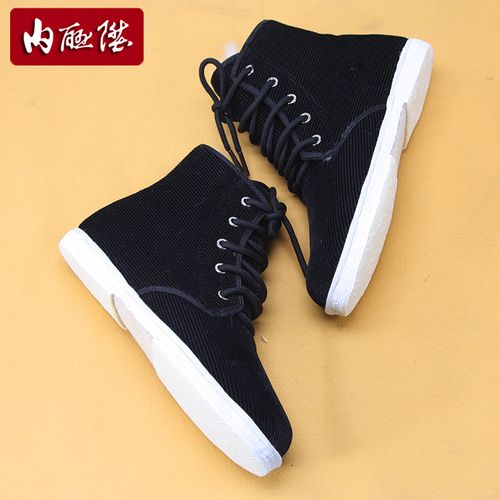 内联升棉鞋男鞋高帮灯芯绒五眼棉系带羊毛手工千层底布鞋dn8506