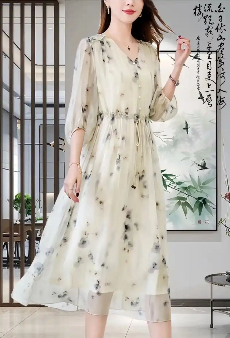 我的新宠桑蚕丝印花连衣裙来了～杭州大唐真丝水墨佳人系列的单品