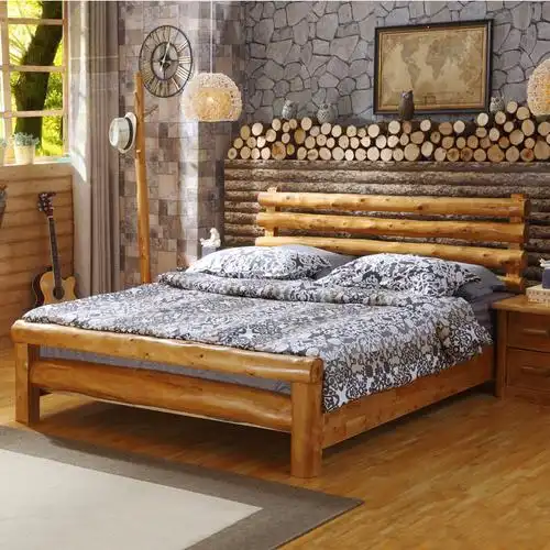 全实木原木床纯柏木床现代田园双人床民宿家具婚床榻榻米床1.8米