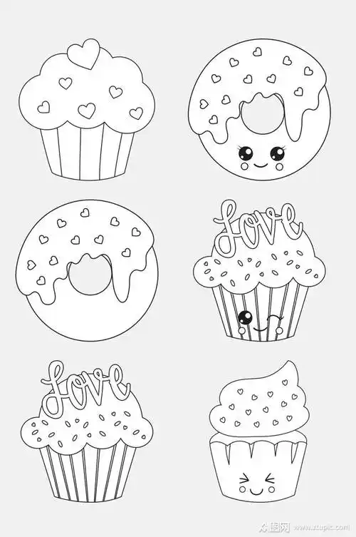 蛋糕手绘黑白卡通线稿图案免抠素材素材