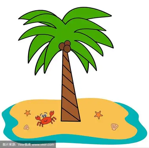 卡通孤立的热带椰子树在白色的背景矢量可爱的插图