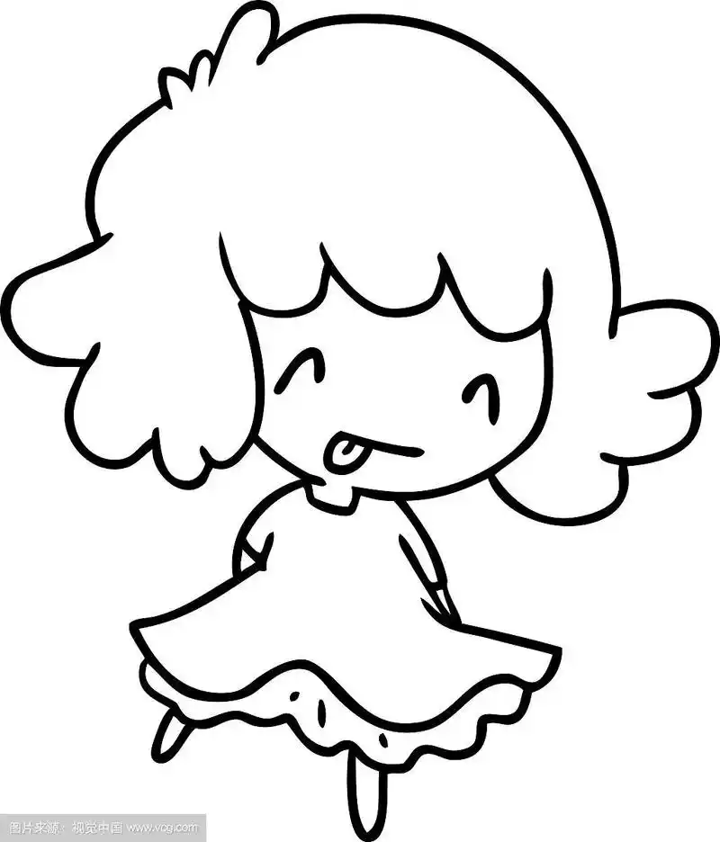 一个可爱可爱的女孩的线条画