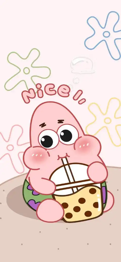 喝奶茶的派大星,高清图片,动漫-纯色壁纸