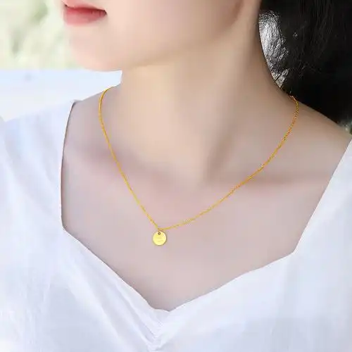 老庙黄金足金黄金轻奢goodluck幸运黄金项链女情侣