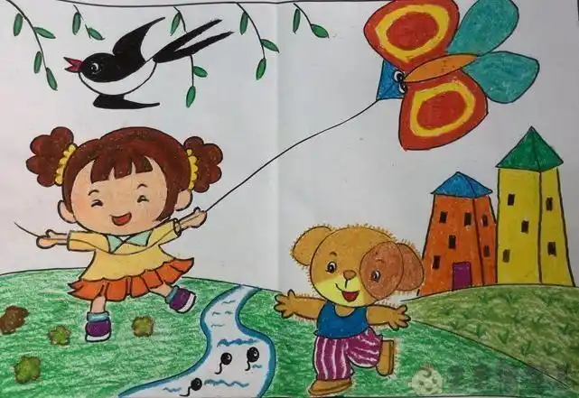 春天景色儿童画一等奖作品