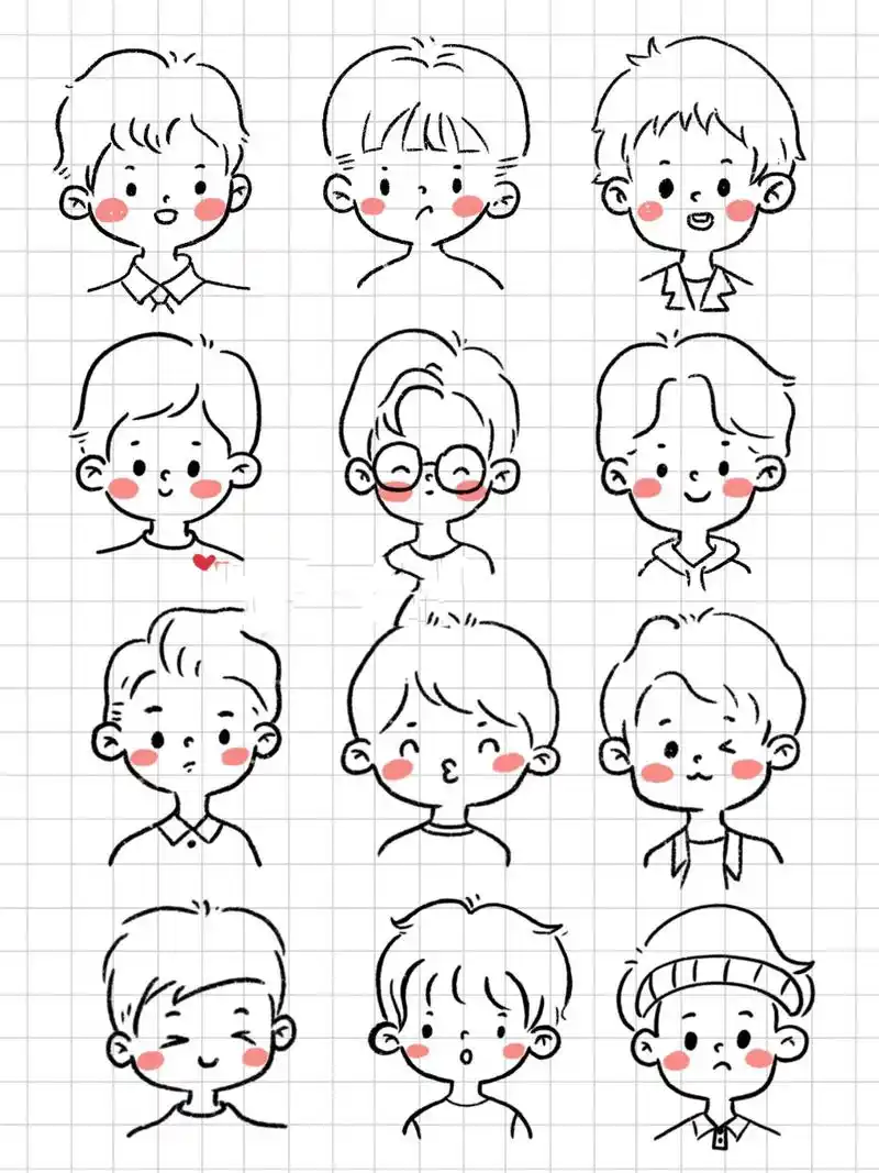 简笔画| 超可爱简单小男生人物头像简笔画 可爱男生系列 你也一起来画