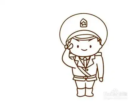 可爱的军人向国旗敬礼的简笔画