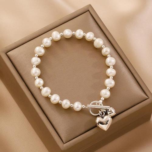爱心吊坠淡水珍珠手链女轻奢时尚ins小众设计925银ot扣送闺蜜手串