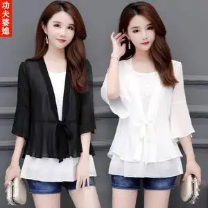 雪纺小外套女薄短款小披肩夏季防晒开衫小外搭修身百搭夏天小坎肩