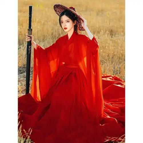 红袍古装汉服女红色武侠古装仙气古风广袖流仙裙交领超仙霸气酷批