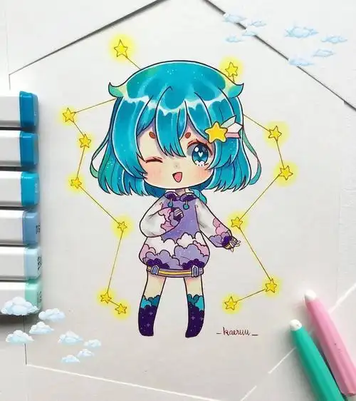 可爱q版卡通动漫手绘马克笔上色