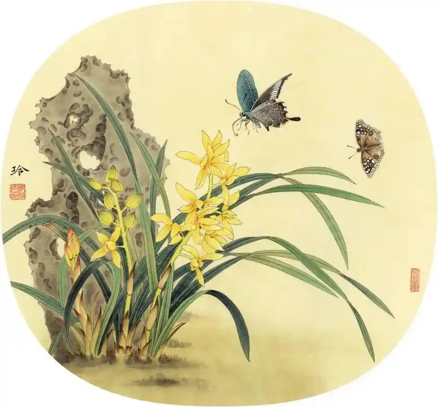 郑玲玲工笔画《兰花双蝶》绘制步骤 第一步: 勾线,注意线条变化和浓墨