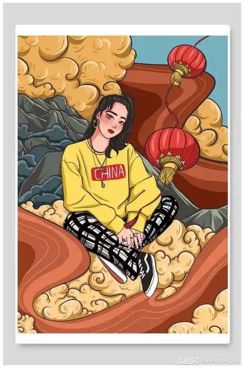 国潮嘻哈服饰风人物手绘插画海报设计