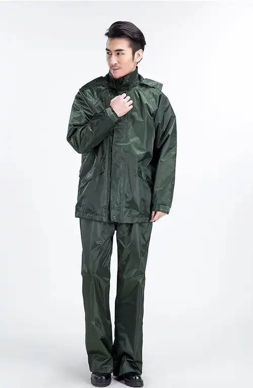 花樽与花分体橄榄绿军绿男军迷抢险救灾外卖员雨衣户外套装新斜口袋