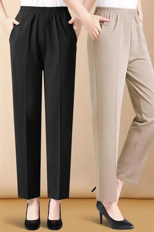 妈妈裤子春秋新款中老年人休闲大码裤宽松高腰松紧腰裤女