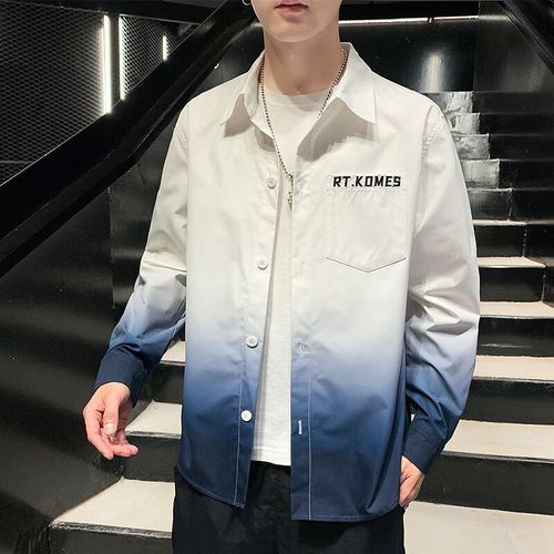 18-24岁高中大学生男生穿青少年渐变衬衫男长袖春秋衬衣外套帅气